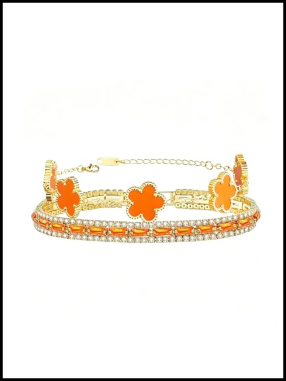 Womens Stacked Bracelet Set 2Pcs CZ Tennis Flower Bracelet Stainless Steel